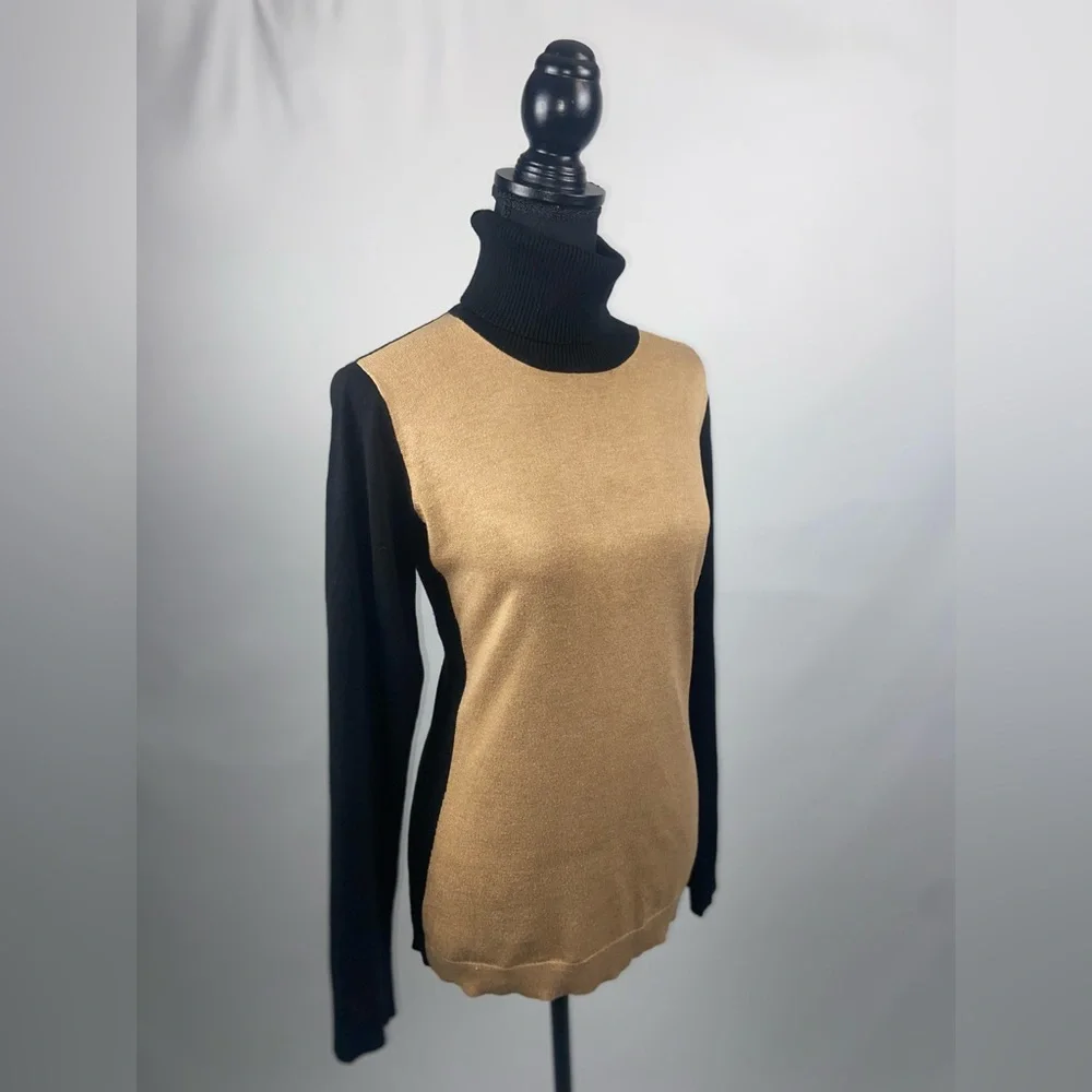 Turtleneck Sweater Colorblock The Limited Medium Longsleeve black and tan